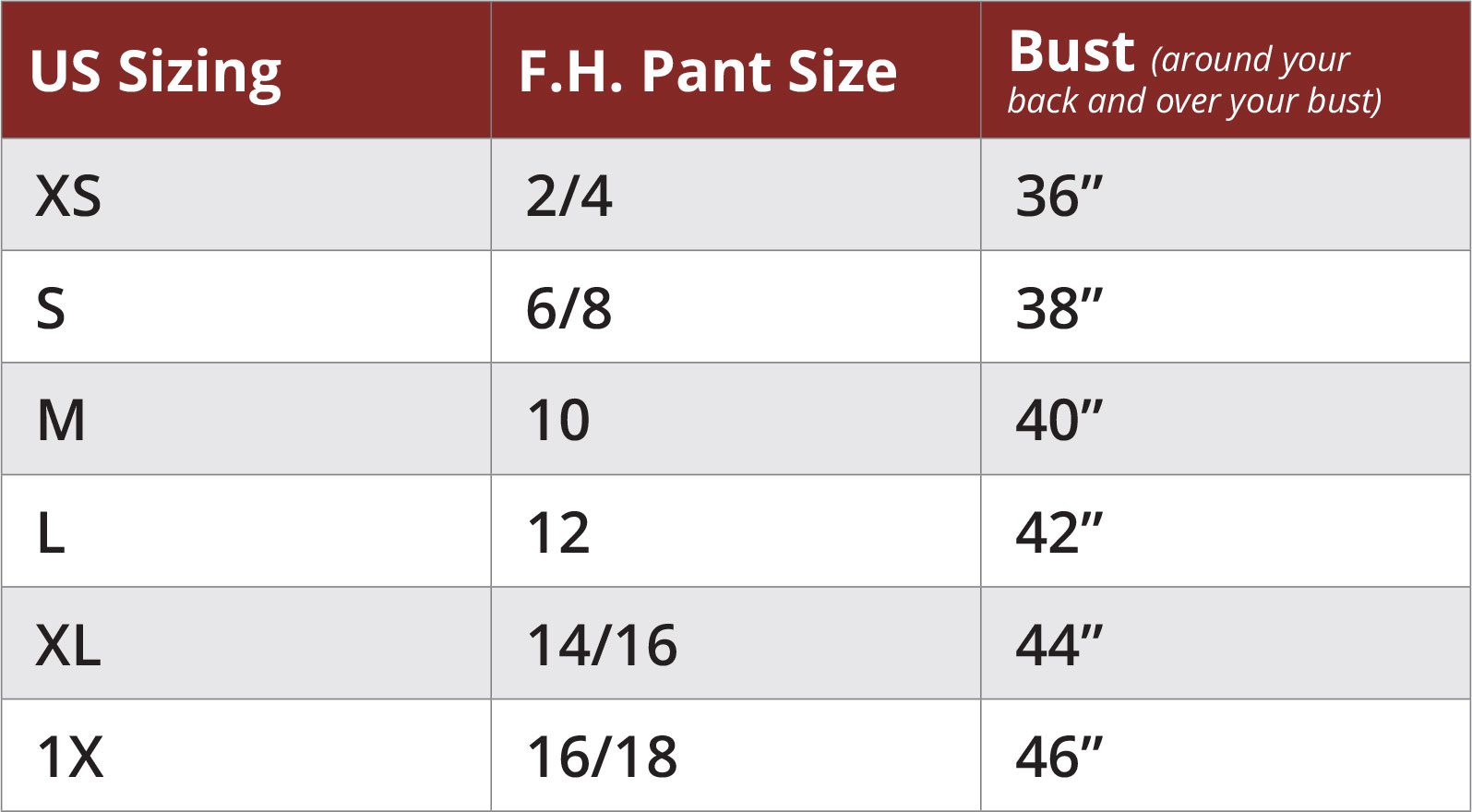 Size Guide | F.H. Clothing Co.